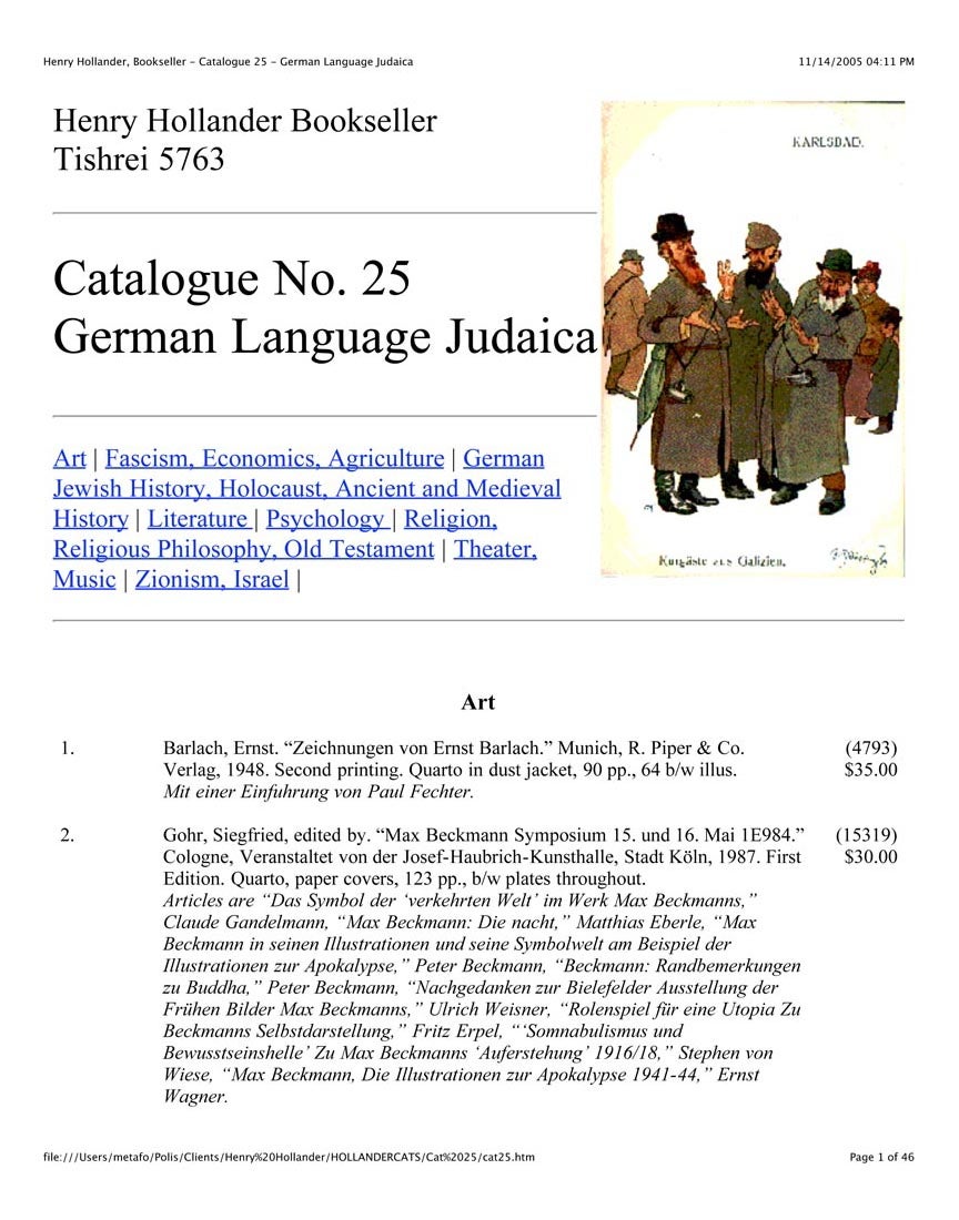 Catalogue No. 25 German Language Judaica