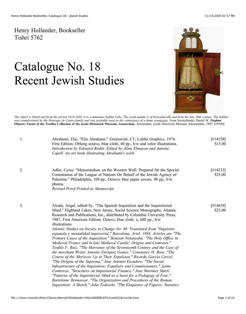 Catalogue No. 18 Recent Jewish Studies