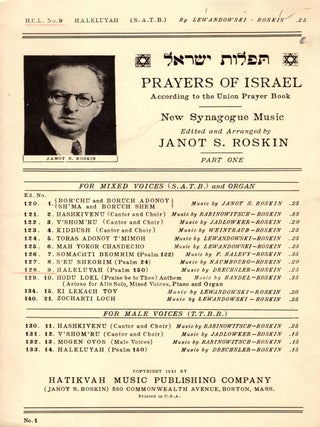 Prayers of Israel: According to the Union Prayer-Book. Music by Janot S. Roskin Op. 16. I. Friday. Janot S. Roskin.