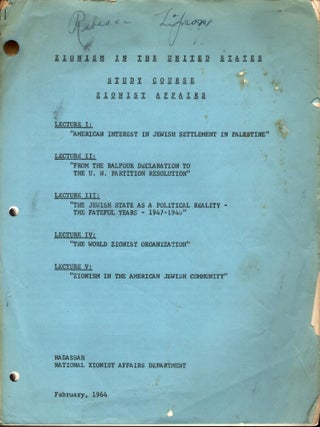 Item #104815 Zionism in the Uited States. Study Course, Zionist Affairs