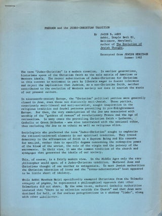 Item #105050 Freedom and the Judeo-Christian Tradition. Excerpt from Jewish Heritage, Summer,...