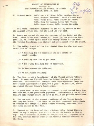 Item #105058 Summary of Proceedings at Meeting of San Fernando Valley Council of Rabbis, Monday,...