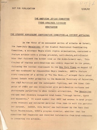 The American Jewish Committee Trend Analysis Division Memorandum: The Student Nonviolent...