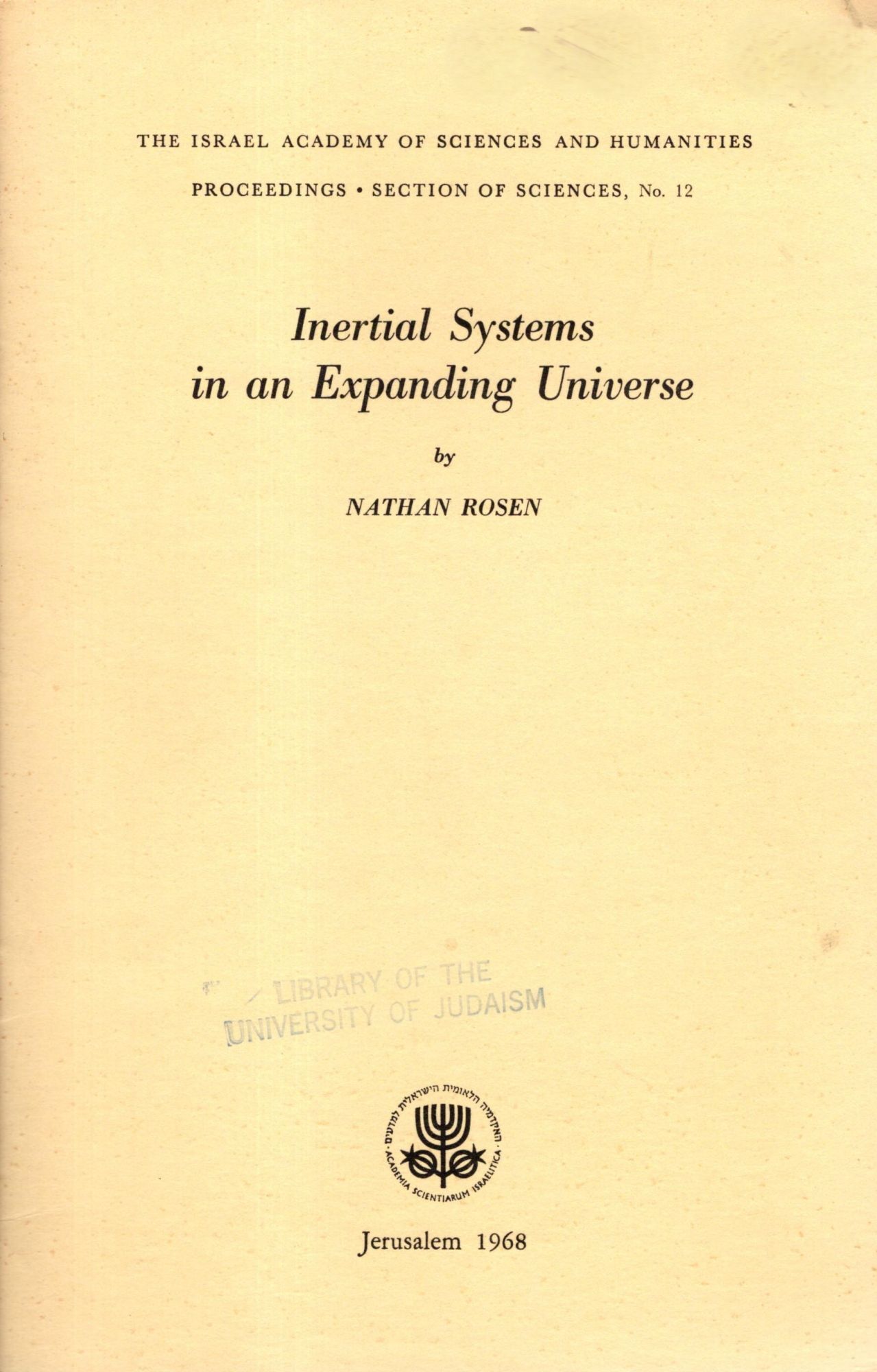 Inertial Systems in an Expanding Universe | Nathan Rosen