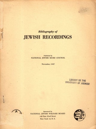 Item #105841 Bibliography of Jewish Recordings. Frank Cohen