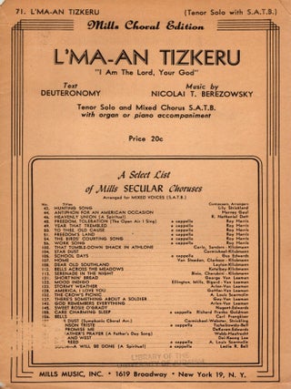 Item #106024 L'Ma'an Tizkeru: "I Am The Lord, Your God." Tenor Solo and Mixed Chorus S.A.T.B....
