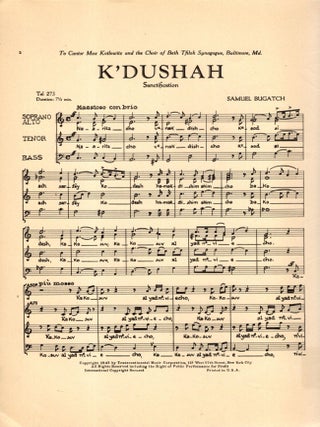 Item #106025 K'Dushah: Sanctification. Samuel Bugatch, arranged for Mixed Chorus by