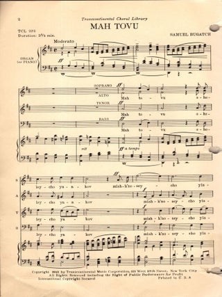 Item #106027 Mah Tovu. Samuel Bugatch, arranged for Mixed Chorus by
