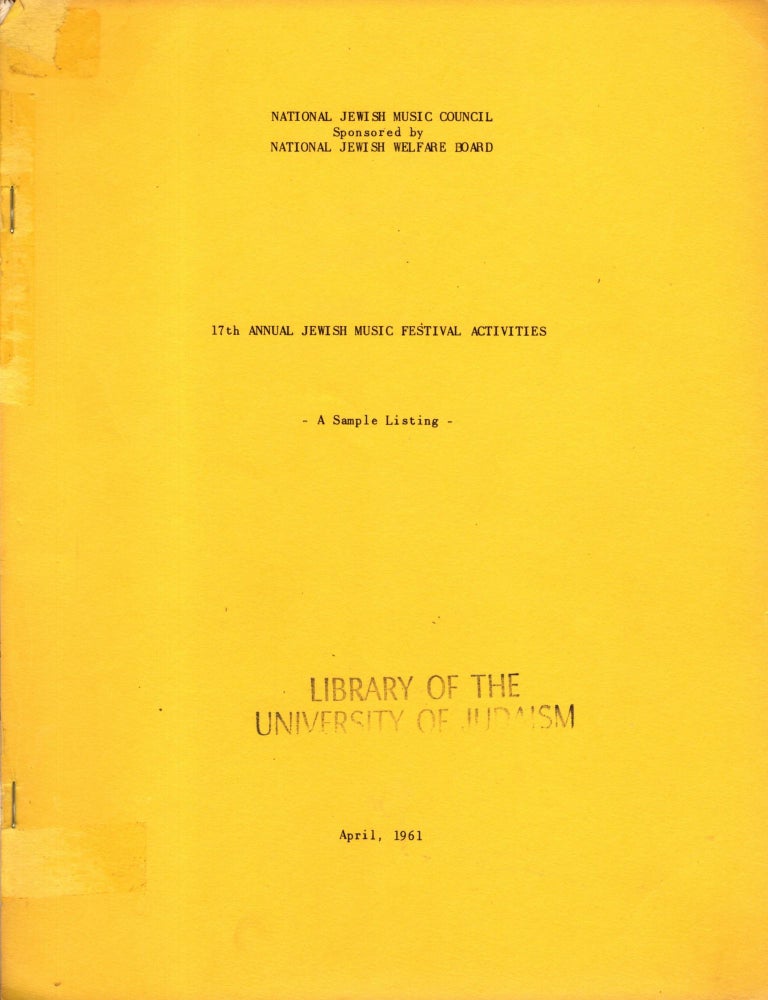 Item #106080 17th Annual Jewish Music Festival Activities: A Sample Listing.