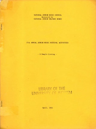 Item #106080 17th Annual Jewish Music Festival Activities: A Sample Listing