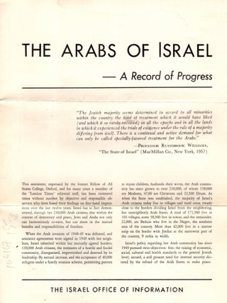 Item #106167 The Arabs of Israel - A Record of Progress