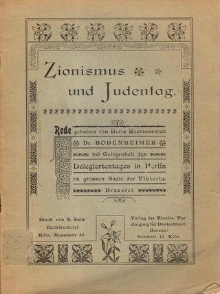 Item #106579 Zionismus und Judentag: Rede gehalten bei Gelegenheit des Delegiertentages in Berlin...