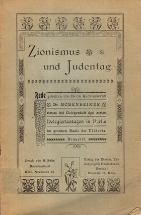 Item #106579 Zionismus und Judentag: Rede gehalten bei Gelegenheit des Delegiertentages in Berlin...