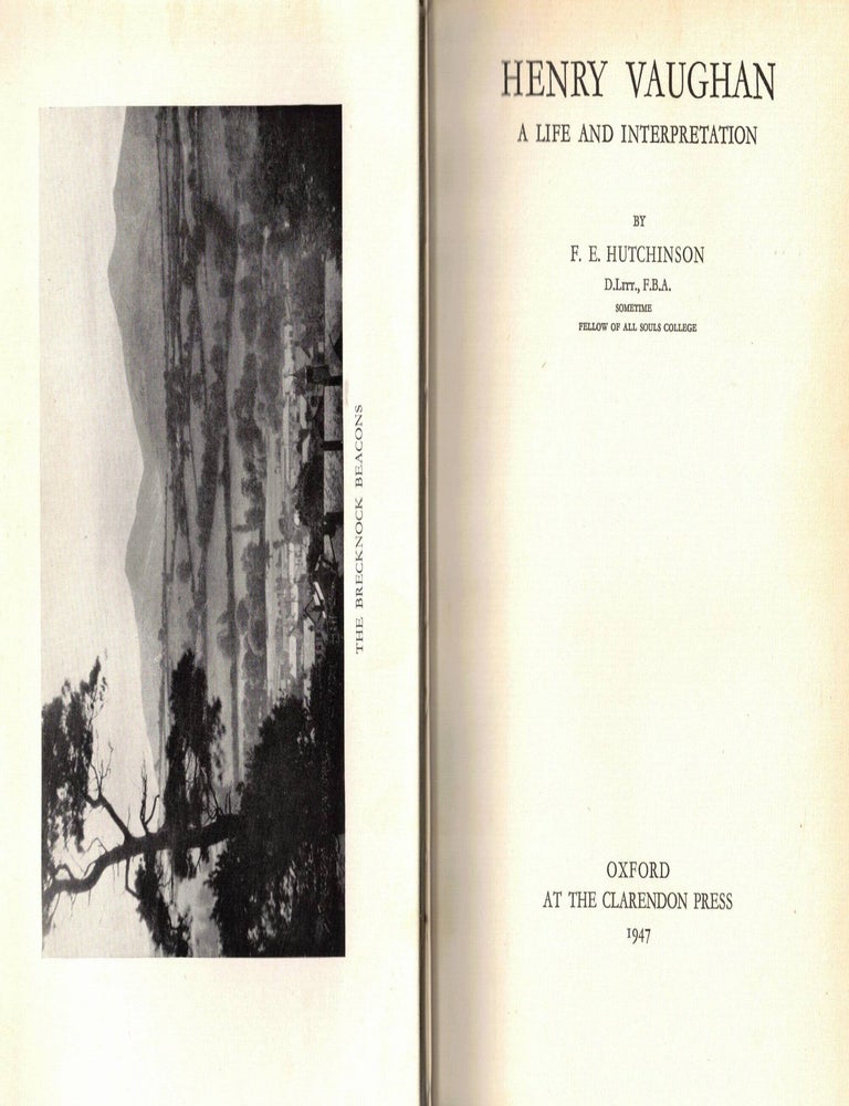 Item #107667 Henry Vaughan: A Life of Interpretation. F. E Hutchinson.