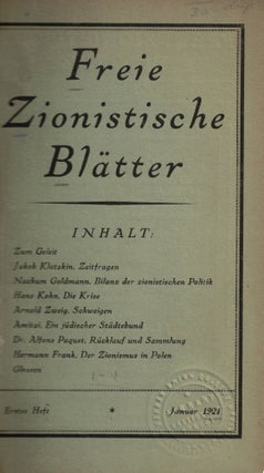 Item #108011 Freie Zionistische Blätter. Ertstes Heft, Januar 1921, Zweites Heft, April, 1921,...