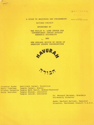 A Guide to Resources and Programming: Havurah Project