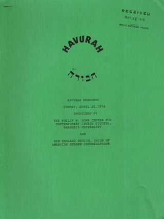 Havurah Workshop, Sunday, April 25, 1976