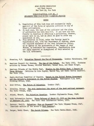 Item #108735 Bibliographical List No. 2 Suggested Readings on the Palestine Problem