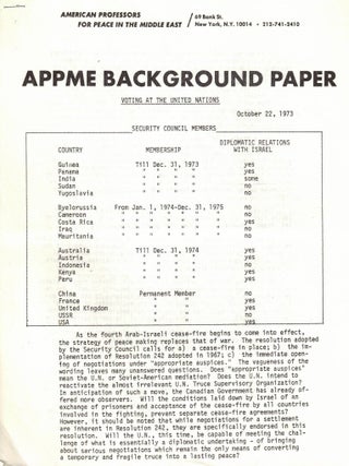Item #108777 APPME Background Paper: Voting at the United Nations, October 22, 1973