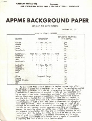 Item #108777 APPME Background Paper: Voting at the United Nations, October 22, 1973