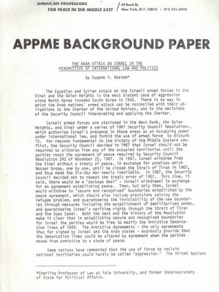 Item #108778 APPME Background Paper: The Arab Attack on Israel in the Perspective of...