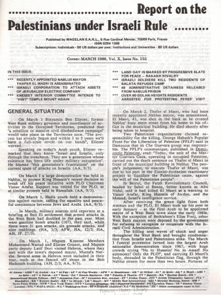 Report on Palestinians Under Israeli Rule. Supplement to I & P Israel & Palestine...