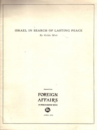 Item #31259 Israel in Search of Lasting Peace. Golda Meir