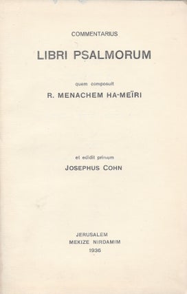 Perush le-sefer Tehilim/ Commentarius Libri Psalmorum.