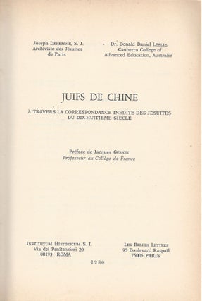 Item #67108 Juifs de Chine: A Travers la Correspondance Inedite des Jesuites du Dix-Huitieme...