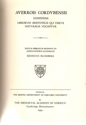 Item #77054 Corpus Commentariorum Avverois in Aristotelem: Consilio et Auspiciis Academiae...