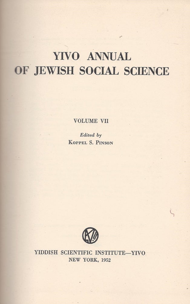 Item #87447 YIVO Annual of Jewish Social Science Volume VII. Koppel S. Pinson.