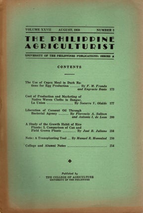 Item #88263 The Philippine Agriculturalist, Volume XXVII, August, 1938, Number 3. University of...