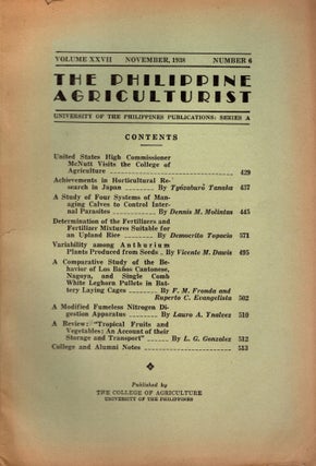 Item #88265 The Philippine Agriculturalist, Volume XXVII, November, 1938, Number 6. University of...