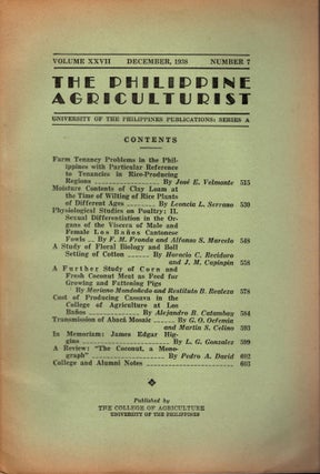 Item #88266 The Philippine Agriculturalist, Volume XXVII, December, 1938, Number 7. University of...