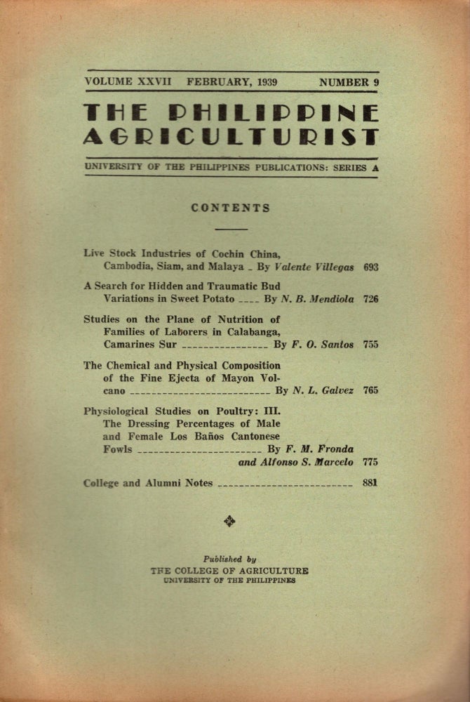 Item #88268 The Philippine Agriculturalist, Volume XXVII, February, 1939, Number 9. University of the Philippines Publications: Series A. B. M. Gonzalez.