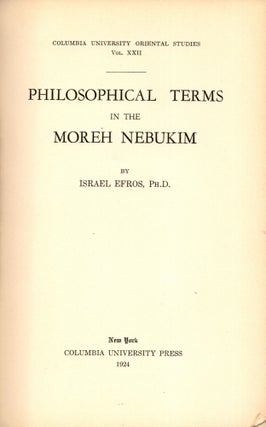 Item #89226 Philosophical Terms in the Moreh Nebukim. Israel Efros