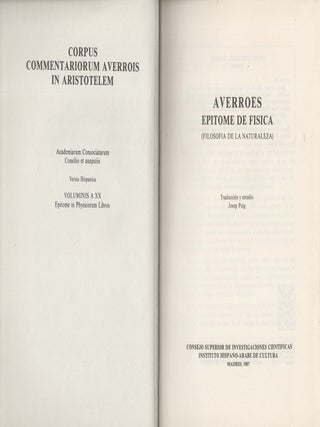 Item #91849 Epitome de fisica. (Filosofia de la naturaleza). Corpus commentariorum Averrois in...