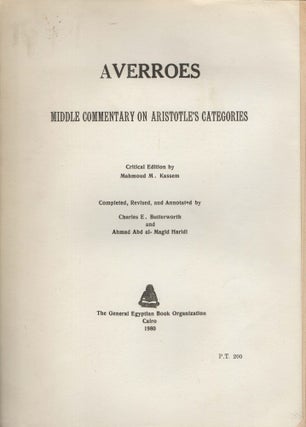 Talkhis kitab 'al-maqulat/ Averroes middle commentary on Aristotle's Categories .
