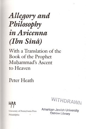 Item #94148 Allegory and Philosophy in Avicenna (Ibn Sina). With a Translation of the Book of the...